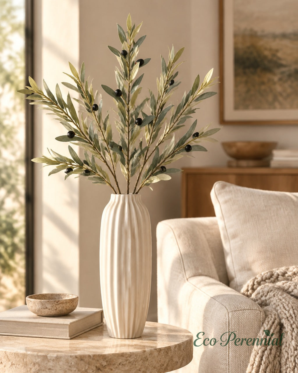 Flocked Faux Olive Branches with Fruit | 35" & 37.5" | Artificial Greenery | Eco Perennial