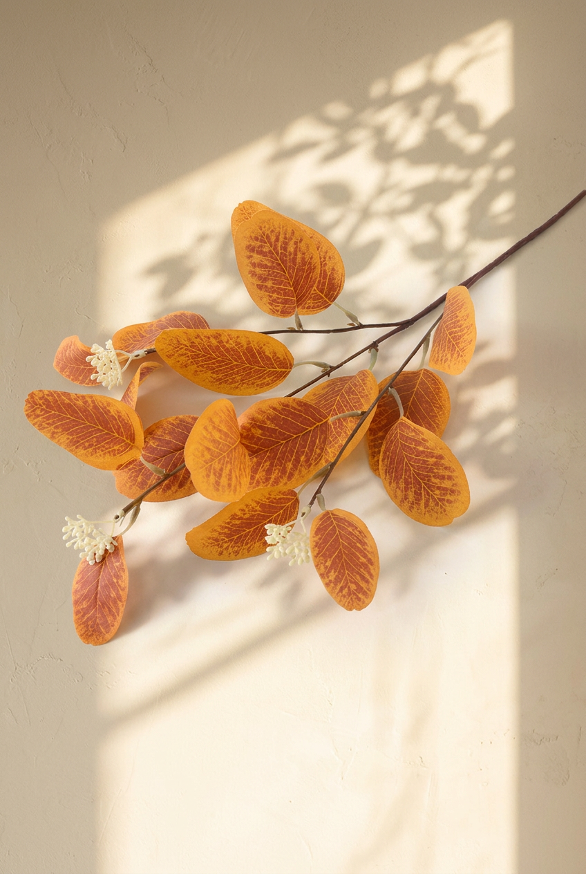 21.3" Seeded Faux Eucalyptus Branches | Realistic Artificial Greenery in 7 Colors Golden Amber | Artificial Greenery | Eco Perennial