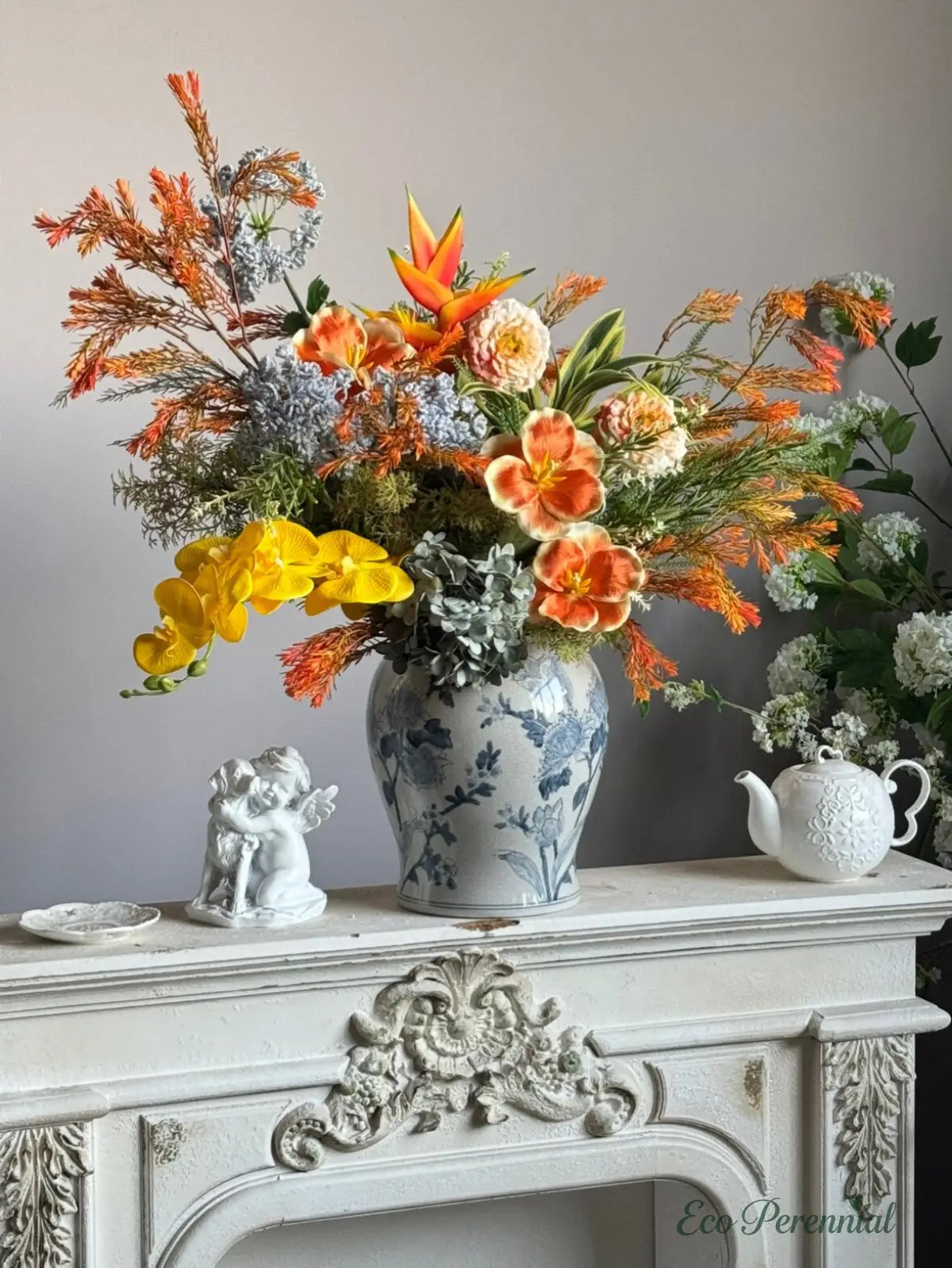 "Golden Embers" Artistic Faux Bouquet | Large Statement Arrangement Floral Bouquet Only | Realistic Faux Silk Flowers for Home Decor - Eco Perennial
