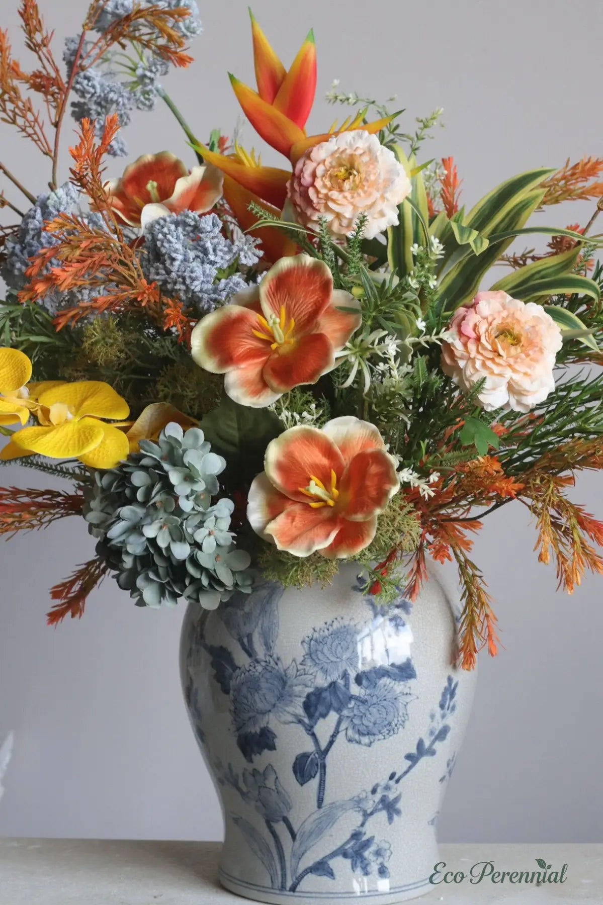 "Golden Embers" Artistic Faux Bouquet | Large Statement Arrangement | Realistic Faux Silk Flowers for Home Decor - Eco Perennial