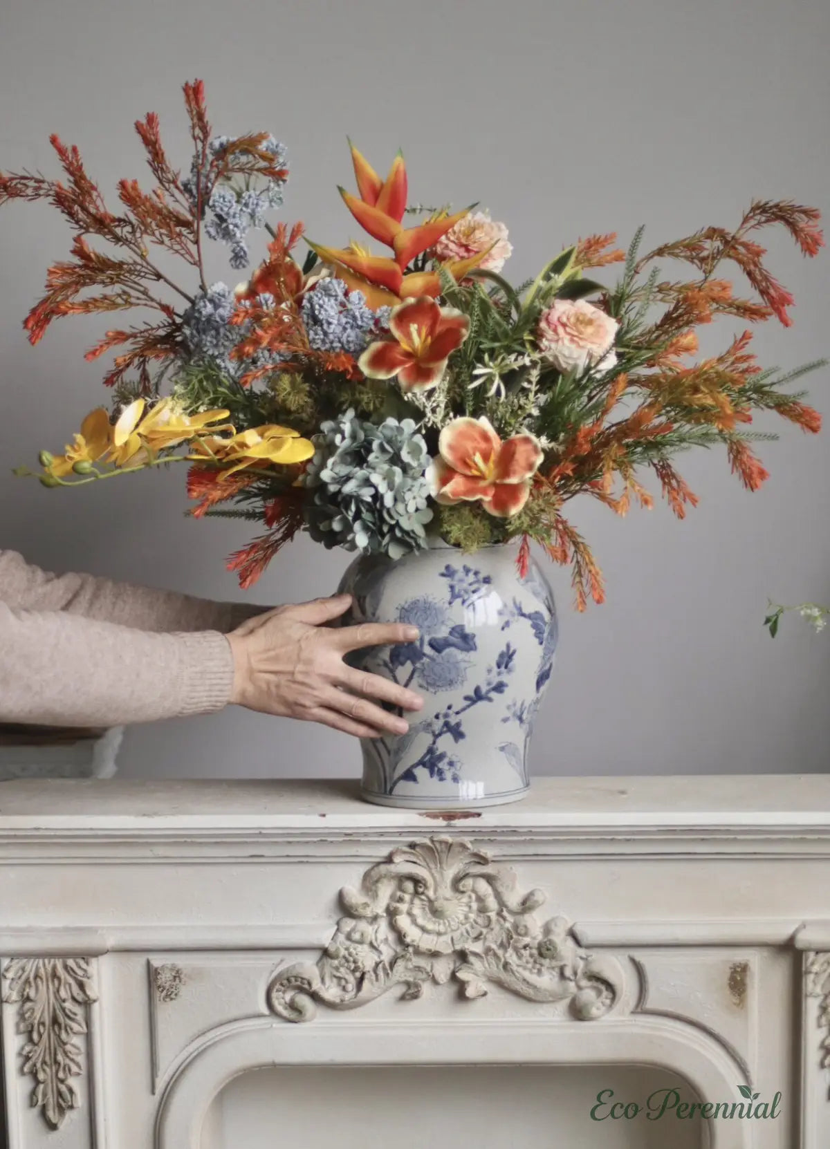 "Golden Embers" Artistic Faux Bouquet | Large Statement Arrangement | Realistic Faux Silk Flowers for Home Decor - Eco Perennial