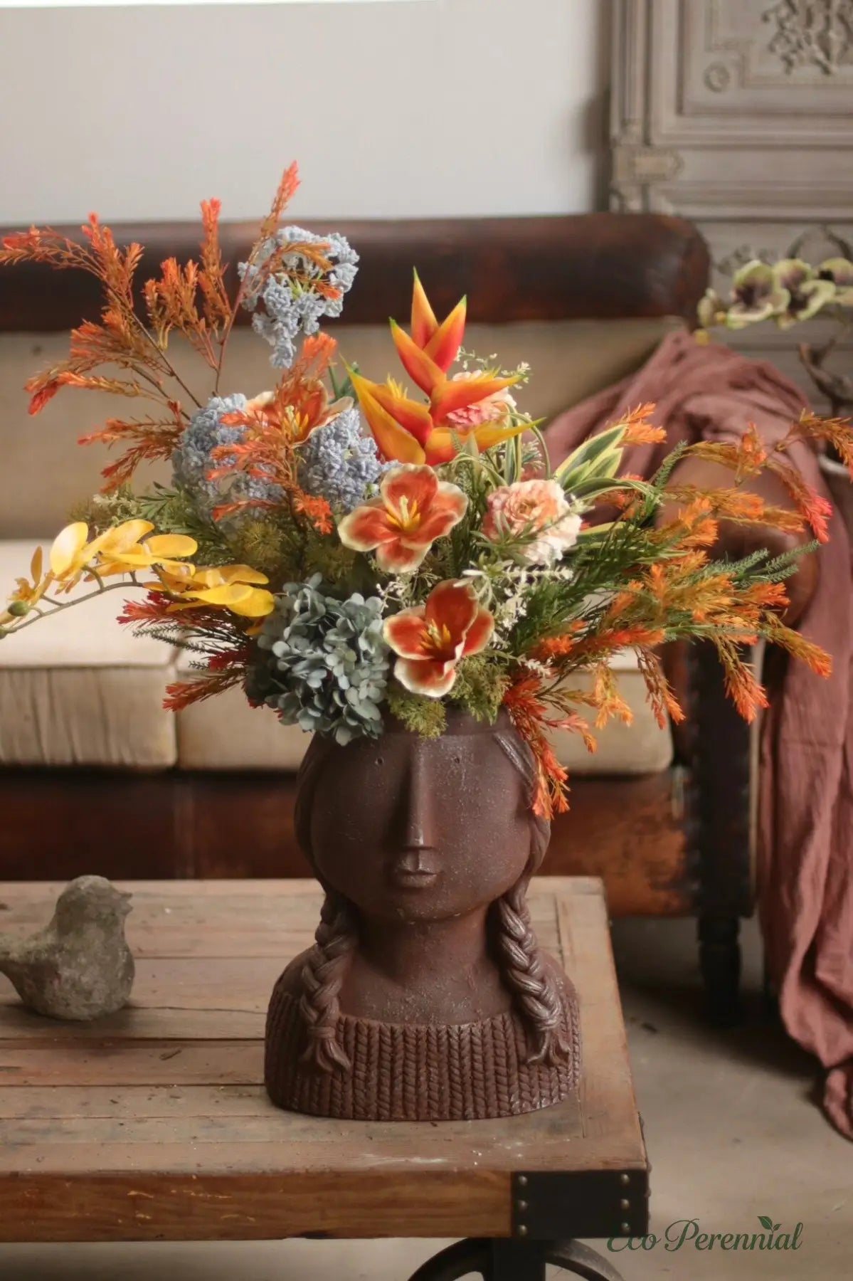 "Golden Embers" Artistic Faux Bouquet | Large Statement Arrangement | Realistic Faux Silk Flowers for Home Decor - Eco Perennial