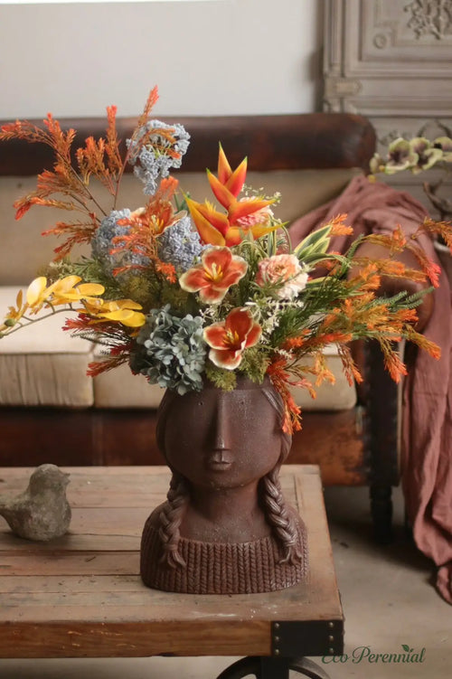 "Golden Embers" Artistic Faux Bouquet | Large Statement Arrangement | Realistic Faux Silk Flowers for Home Decor - Eco Perennial