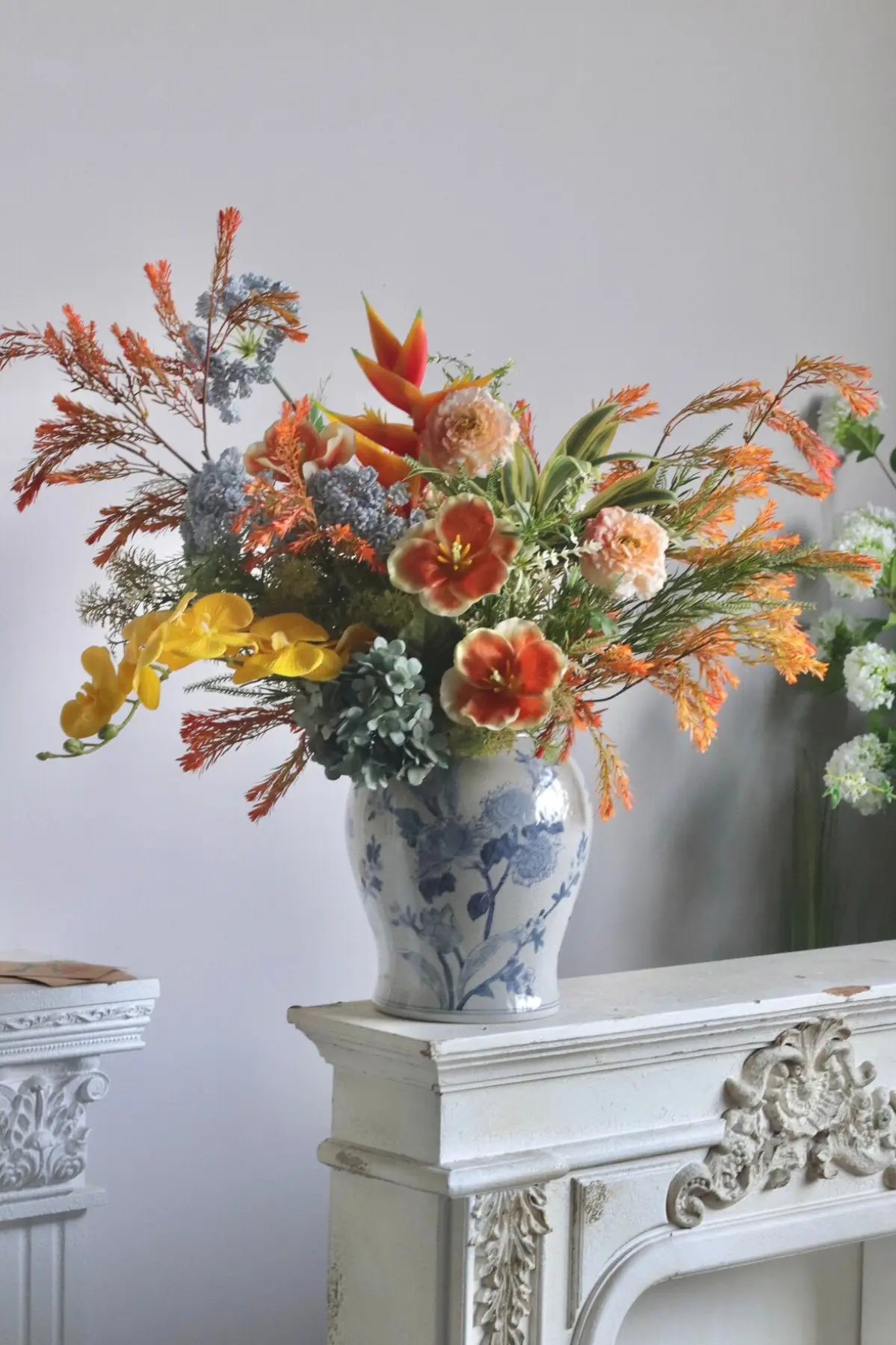 "Golden Embers" Artistic Faux Bouquet | Large Statement Arrangement | Realistic Faux Silk Flowers for Home Decor - Eco Perennial