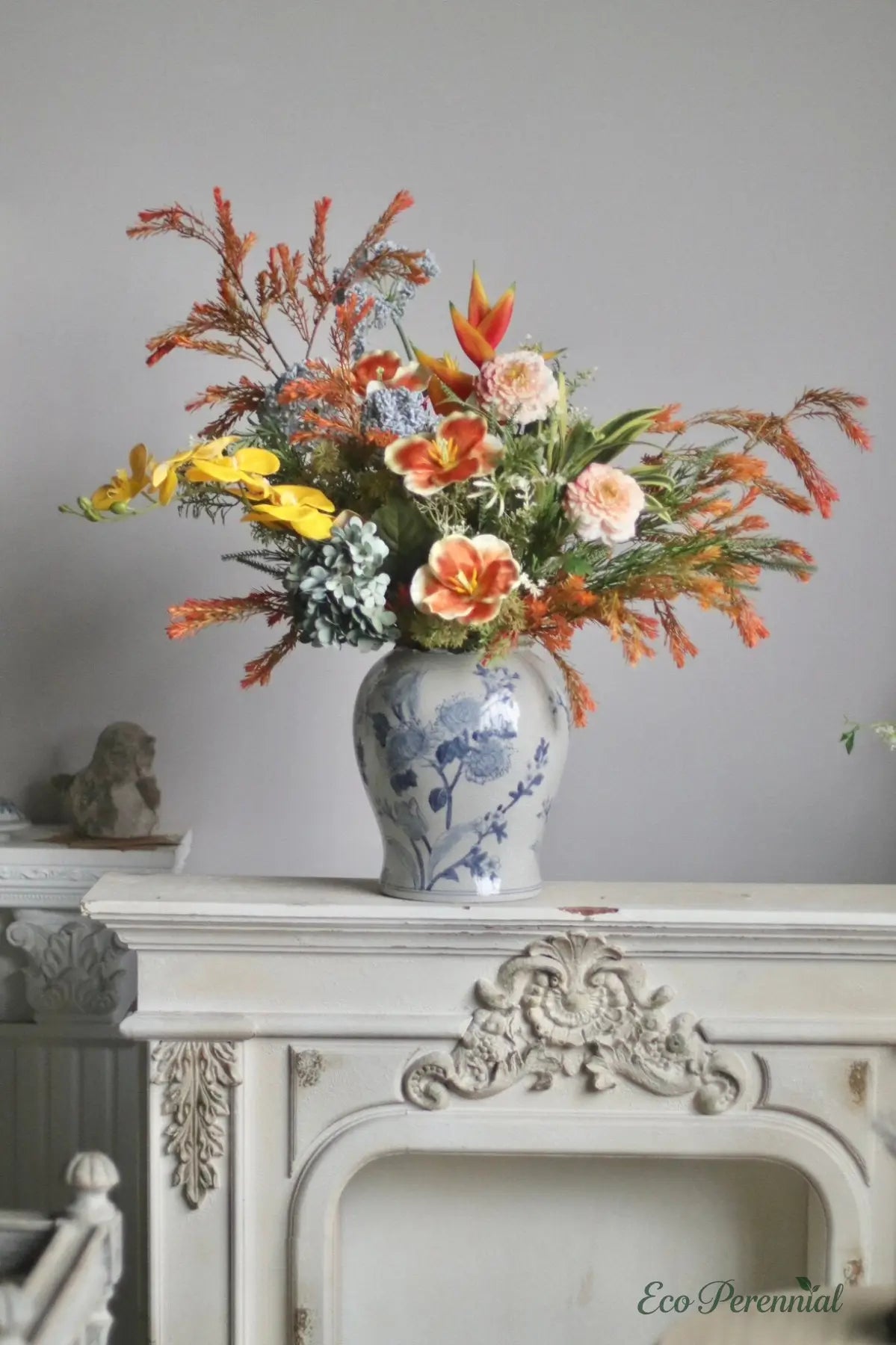 "Golden Embers" Artistic Faux Bouquet | Large Statement Arrangement | Realistic Faux Silk Flowers for Home Decor - Eco Perennial