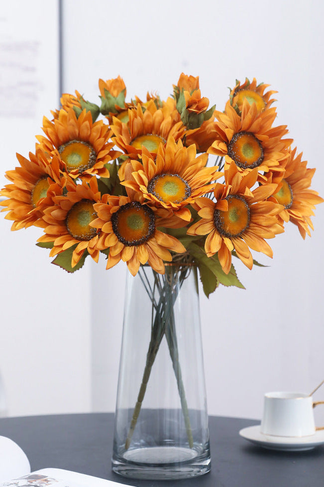 "The Golden Hour" | 13-Head Real Touch Sunflower Bunch - Faux Sunflower Stem | Artificial Floral Arrangement | Eco Perennial