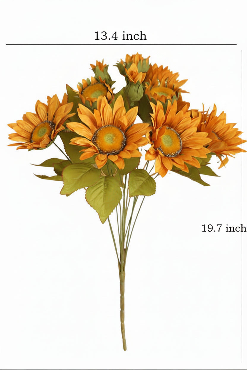 "The Golden Hour" | 13-Head Real Touch Sunflower Bunch - Faux Sunflower Stem | Artificial Floral Arrangement | Eco Perennial