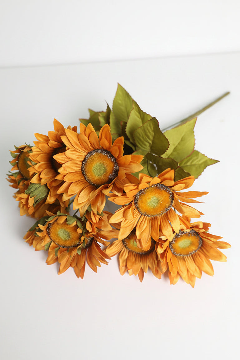 "The Golden Hour" | 13-Head Real Touch Sunflower Bunch - Faux Sunflower Stem | Artificial Floral Arrangement | Eco Perennial
