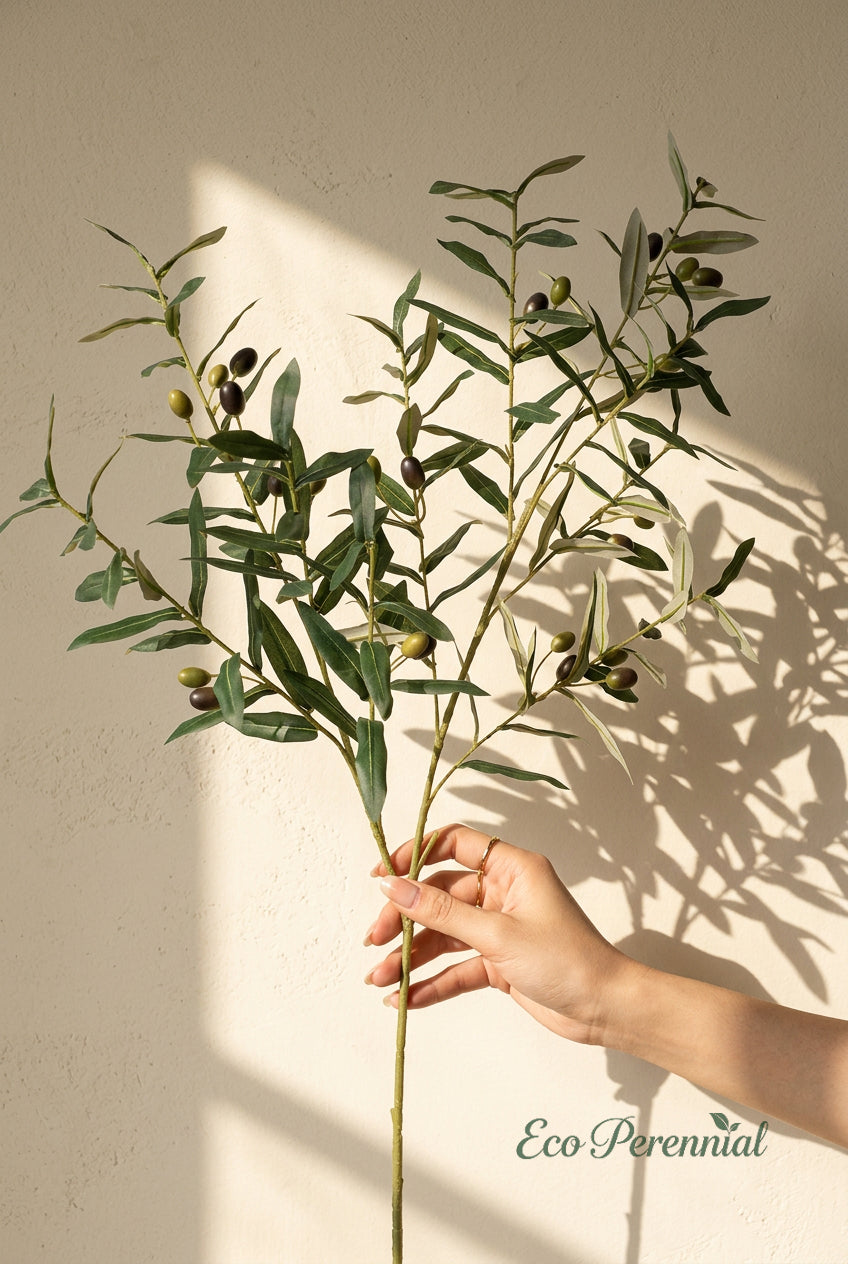 Faux Olive Branches with Two-Tone Olives | 28" & 41" | Artificial Greenery | Eco Perennial