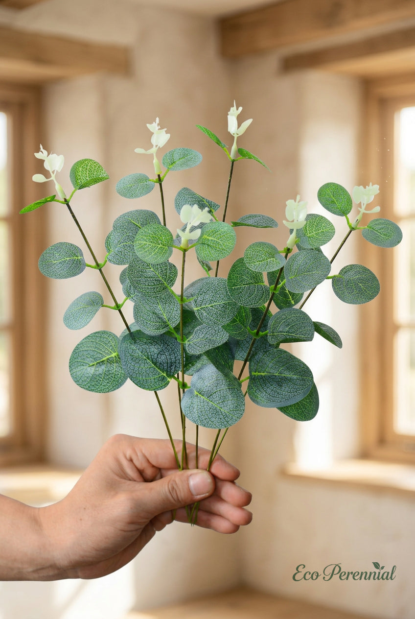 11.8" Petite Faux Eucalyptus Stems | Realistic Artificial Greenery Branches | Artificial Greenery | Eco Perennial