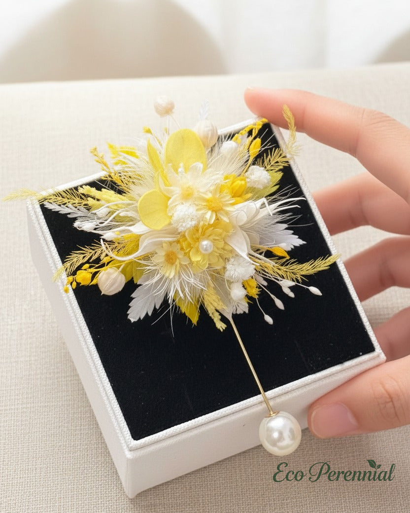 Handcrafted Preserved Flower Corsage Brooch | Unique Graduation & Wedding Keepsake - Eco Perennial | Realistic Faux Silk Flowers for Home Decor - Eco Perennial