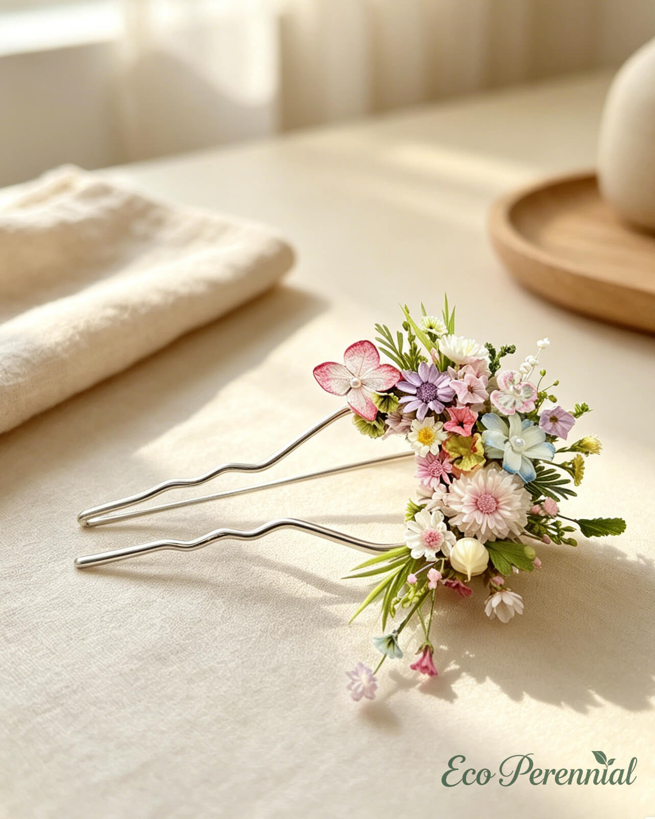 Handcrafted Preserved Flower Hair Fork | Spring Wildflower - Eco Perennial | Hair Accessories | Eco Perennial