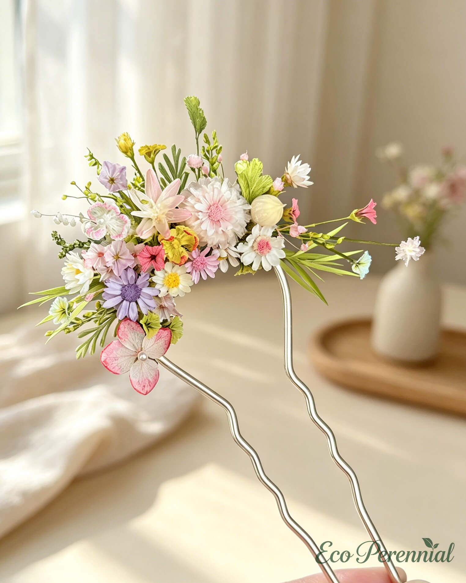 Handcrafted Preserved Flower Hair Fork | Spring Wildflower - Eco Perennial | Hair Accessories | Eco Perennial