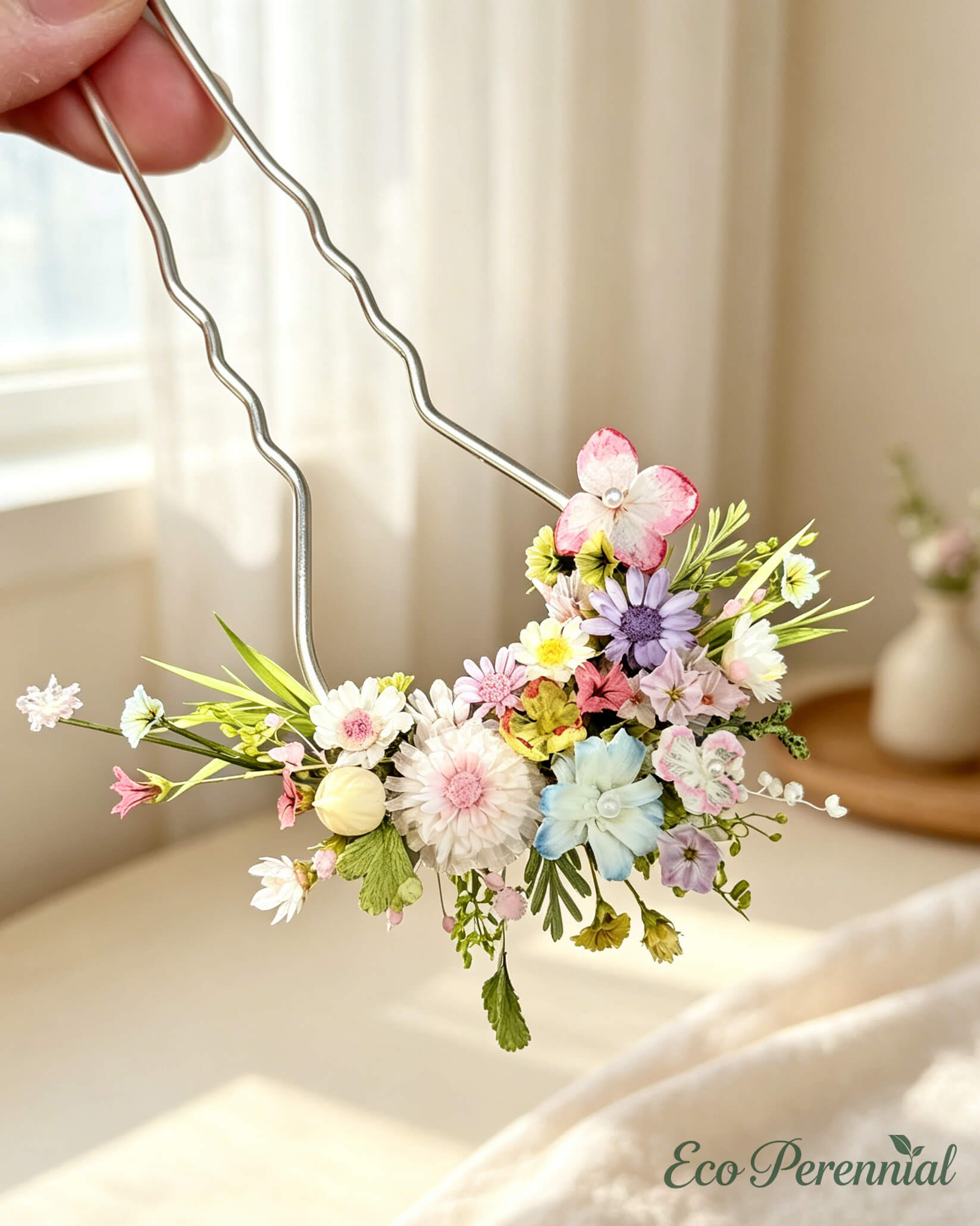 Handcrafted Preserved Flower Hair Fork | Spring Wildflower - Eco Perennial | Hair Accessories | Eco Perennial