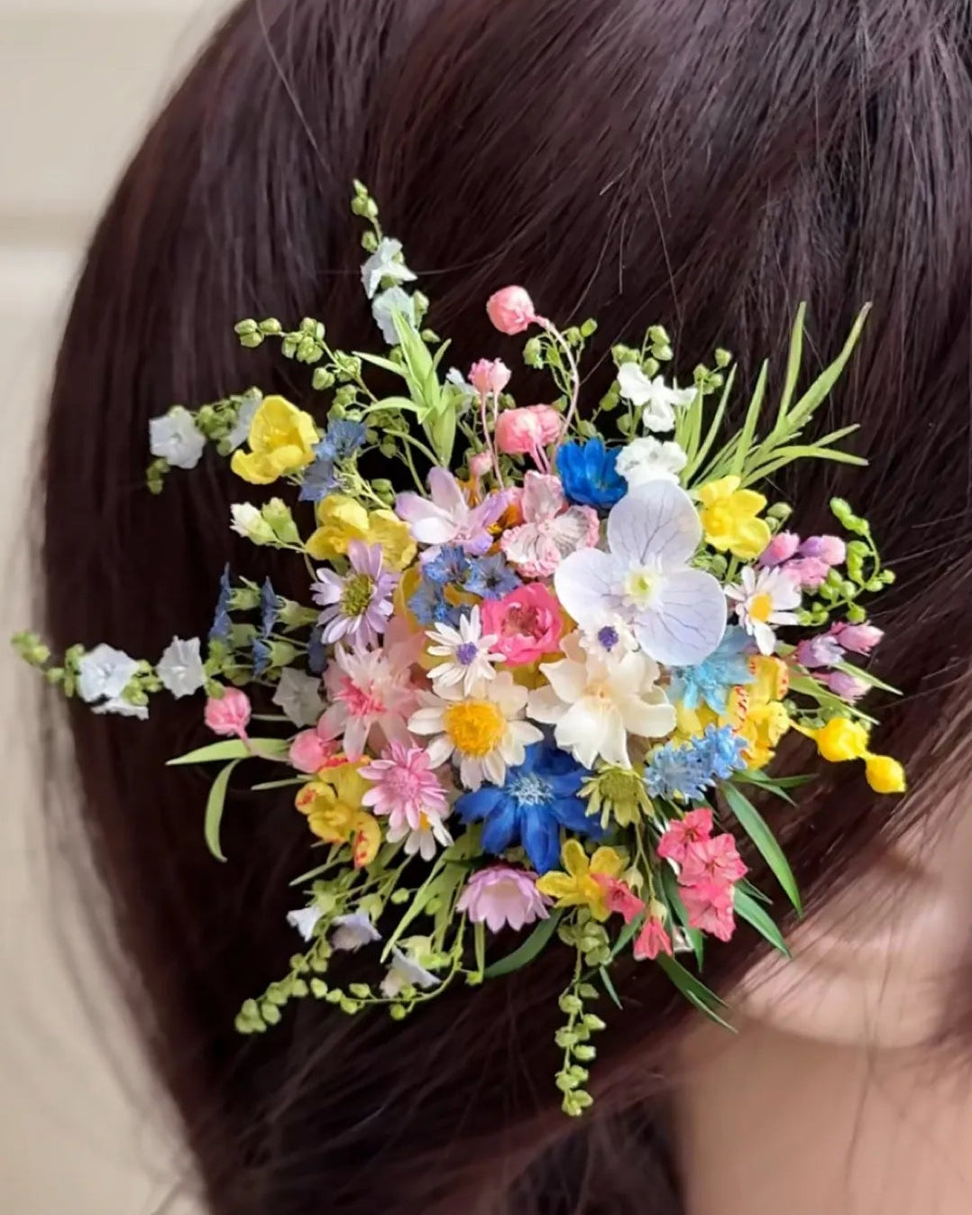 Handcrafted Preserved Flower Hair Clip | Wildflower Barrette - Eco Perennial Pink Yellow Green | Hair Accessories | Eco Perennial