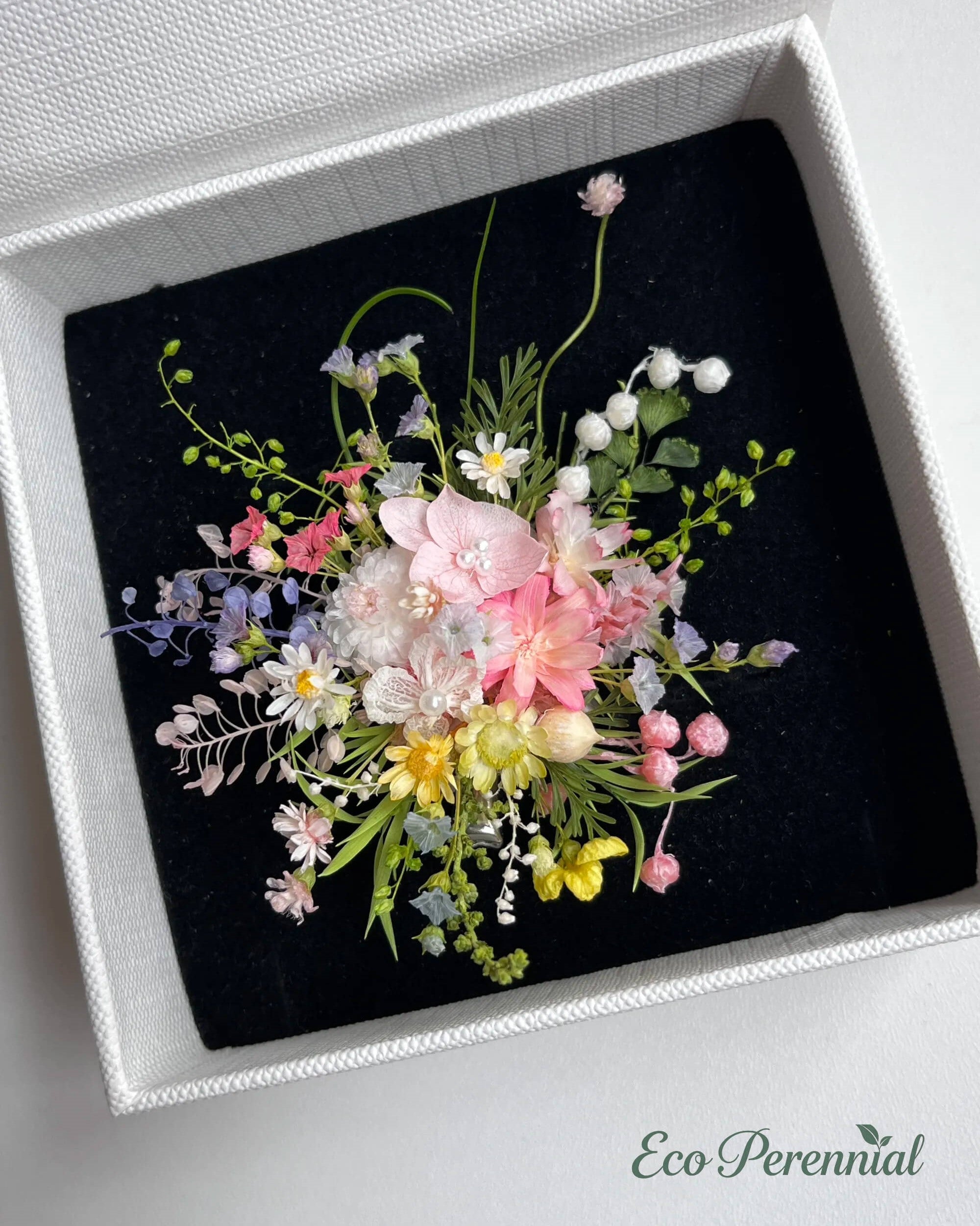 Handcrafted Preserved Flower Hair Clip | Pearl Garden Bouquet - Eco Perennial | Hair Accessories | Eco Perennial