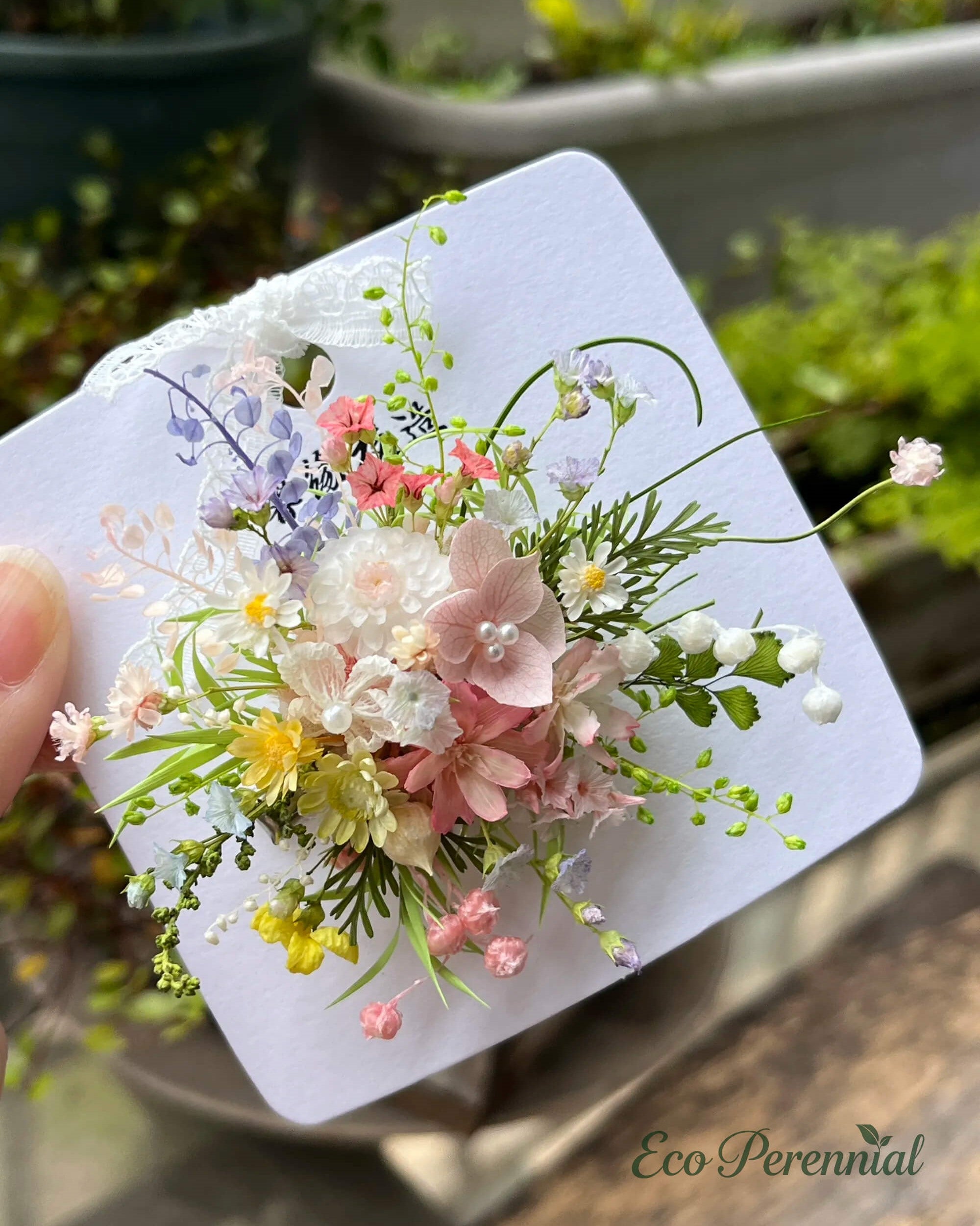Handcrafted Preserved Flower Hair Clip | Pearl Garden Bouquet - Eco Perennial | Hair Accessories | Eco Perennial
