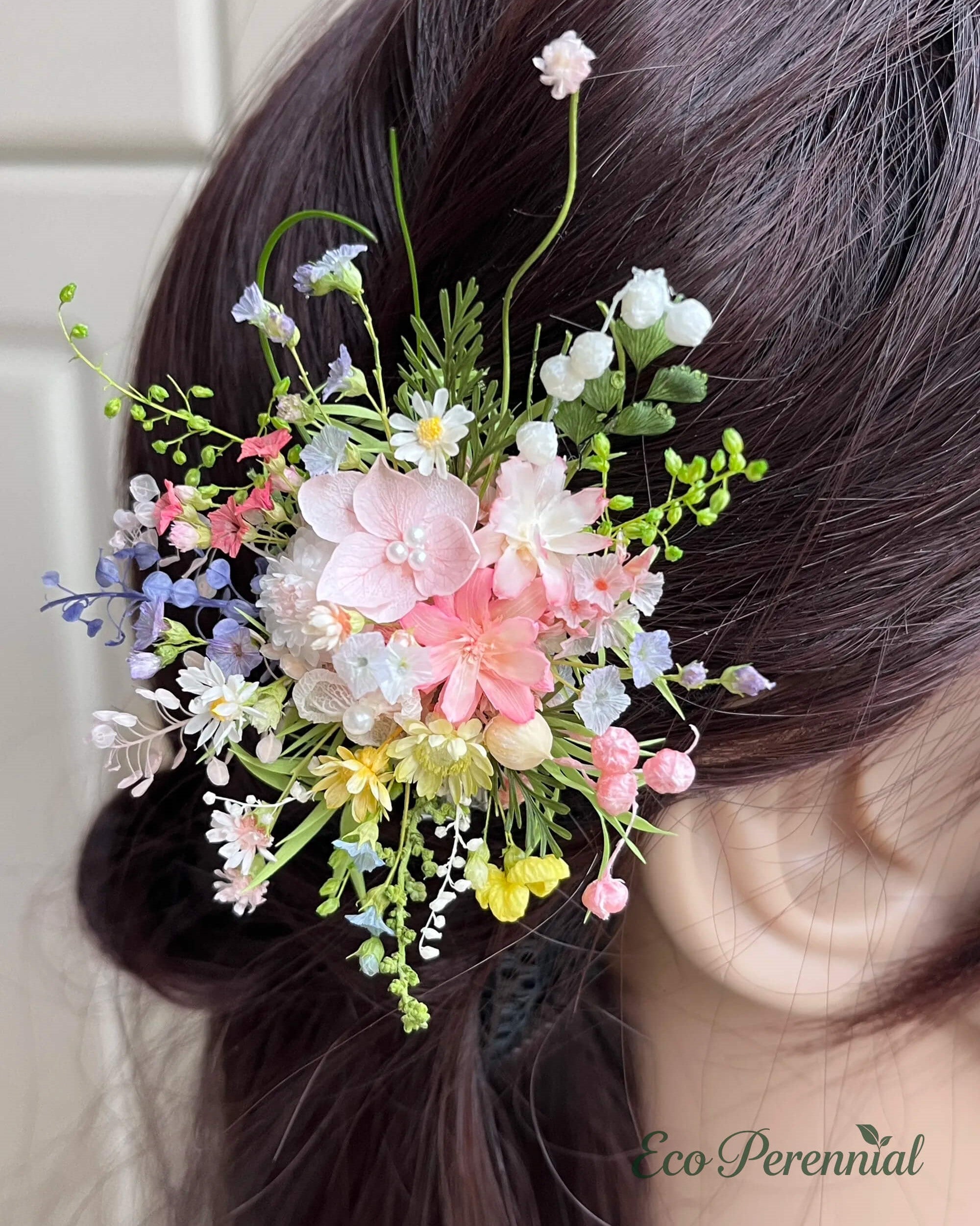 Handcrafted Preserved Flower Hair Clip | Pearl Garden Bouquet - Eco Perennial | Hair Accessories | Eco Perennial