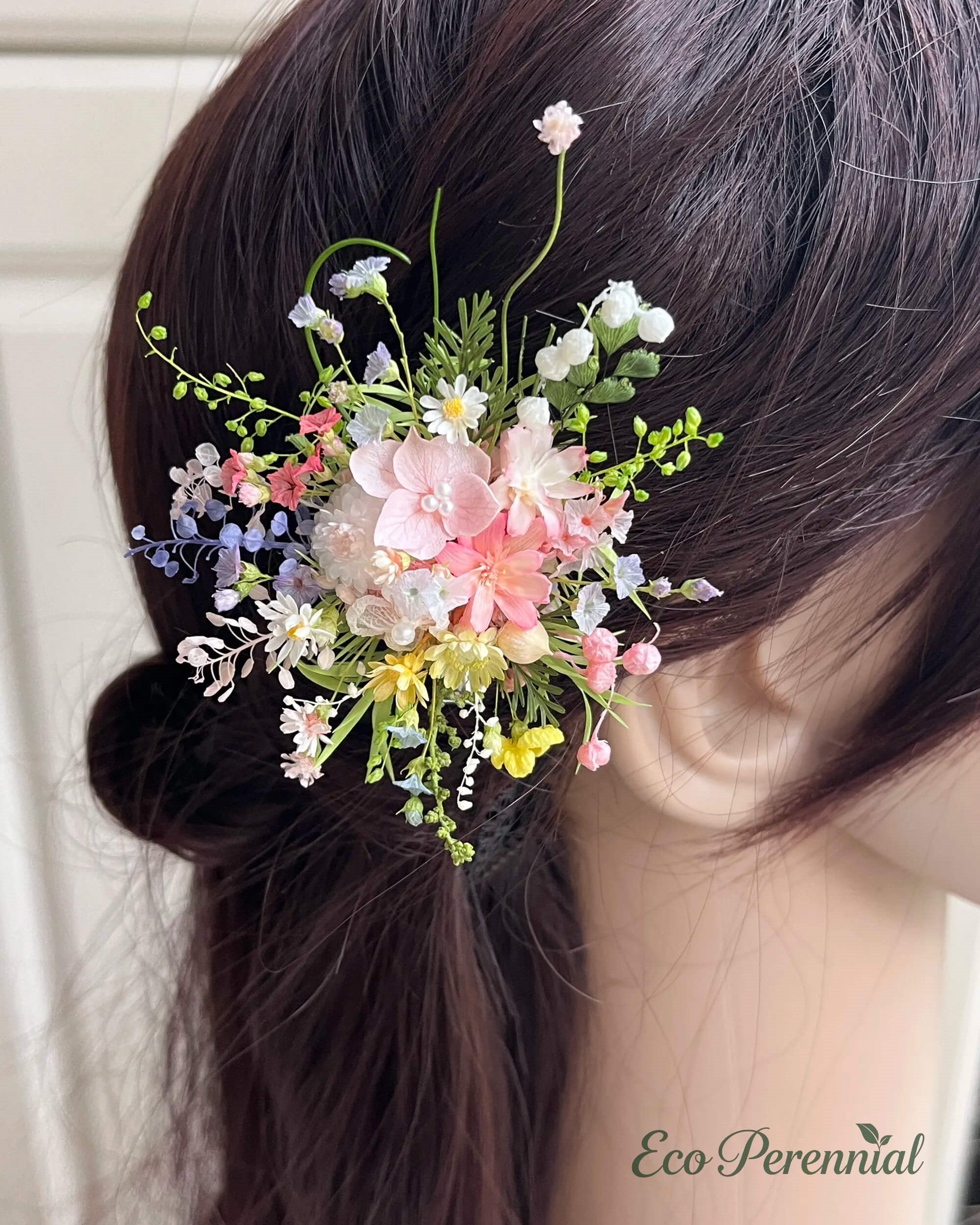 Handcrafted Preserved Flower Hair Clip | Pearl Garden Bouquet - Eco Perennial | Hair Accessories | Eco Perennial