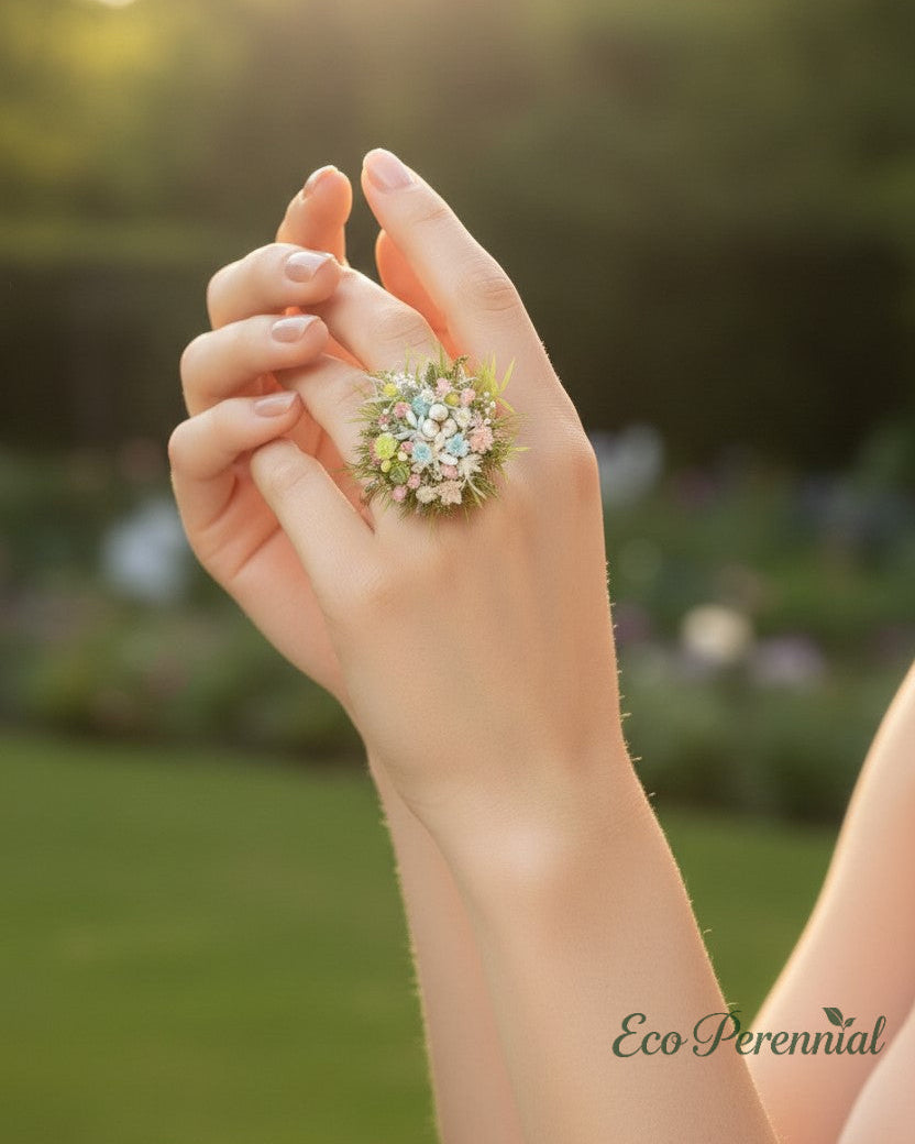 Preserved Flower Ring & Brooch | Handcrafted Floral Jewelry – Eco Perennial