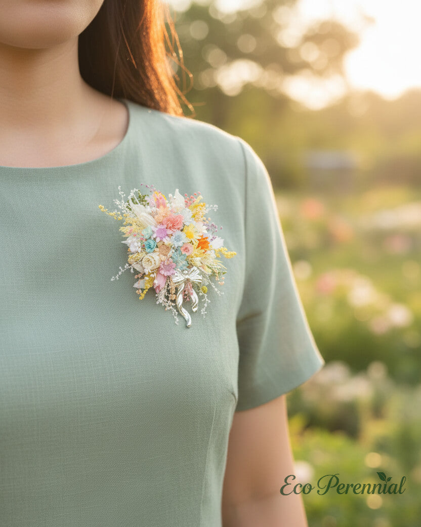 Handcrafted Preserved Flower Ring & Brooch | Rainbow Bloom Bouquet - Eco Perennial | Jewelry | Eco Perennial