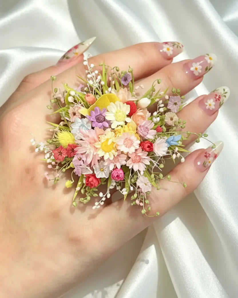 Handcrafted Preserved Flower Ring | Colorful Wildflower Bouquet - Eco Perennial | Realistic Faux Silk Flowers for Home Decor - Eco Perennial
