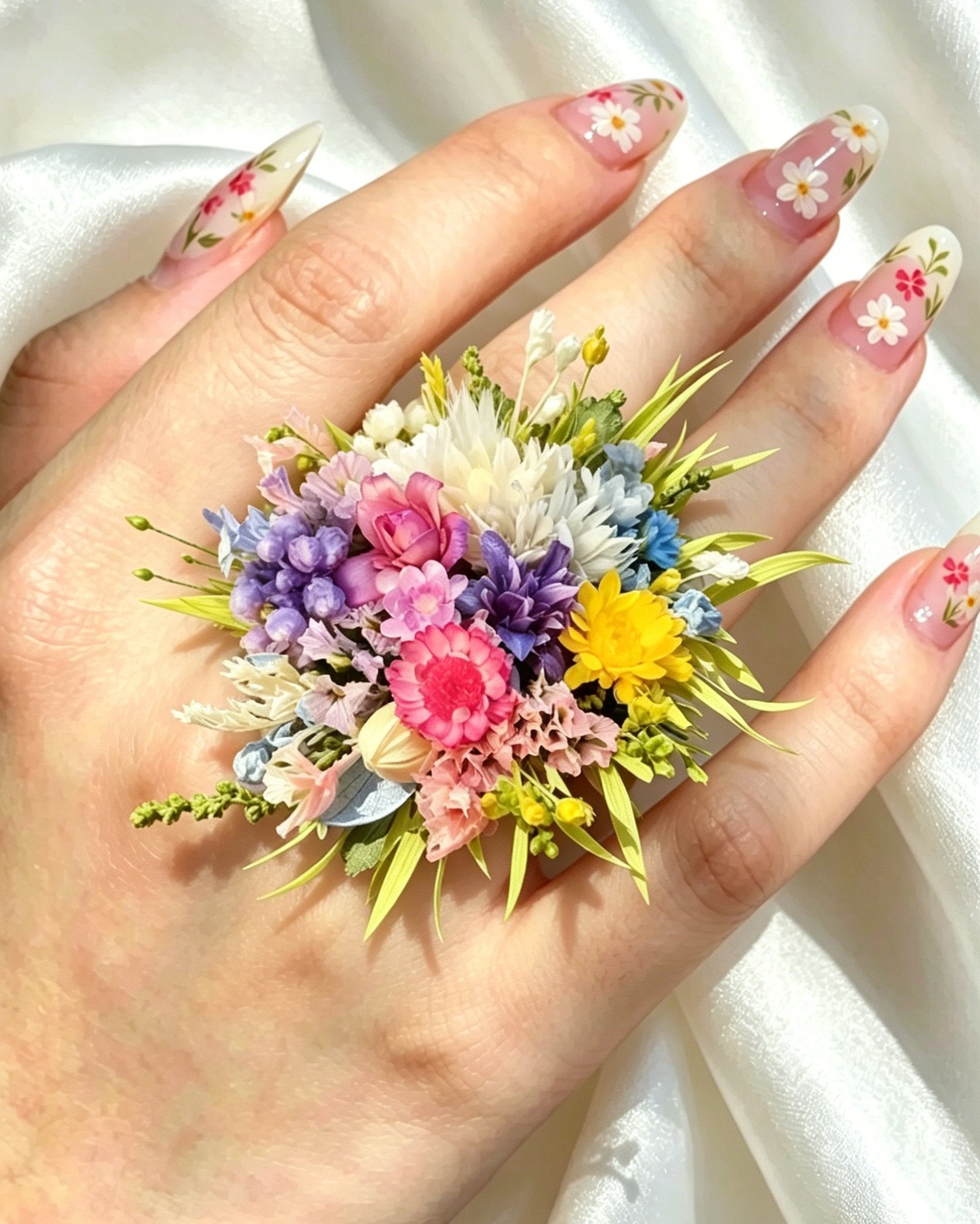 Handcrafted Preserved Flower Ring | "Secret Garden" Wild Garden Series - Eco Perennial | Realistic Faux Silk Flowers for Home Decor - Eco Perennial