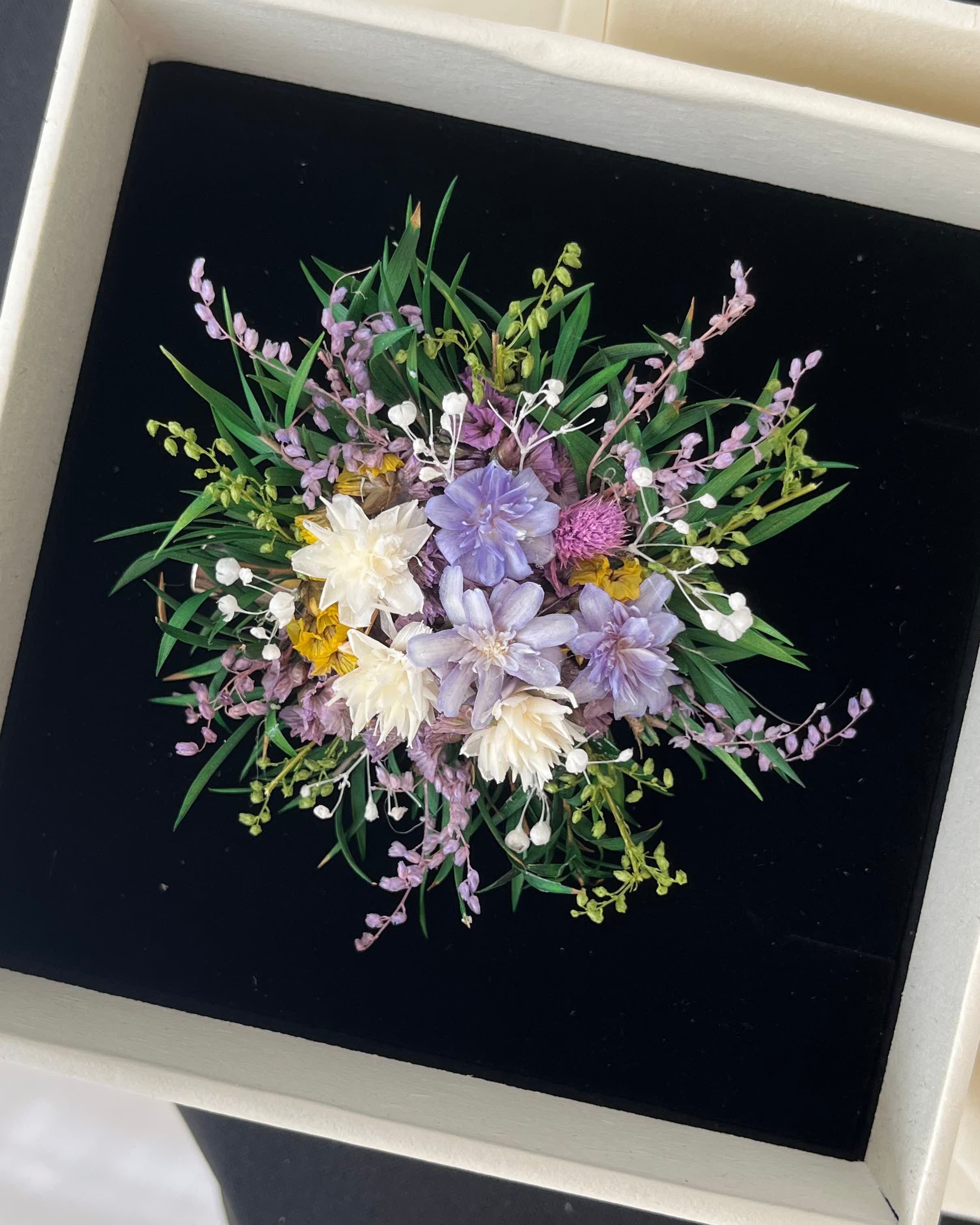Handcrafted Preserved Flower Ring & Brooch | Secret Garden Collection - Eco Perennial Purple Green White | Jewelry | Eco Perennial