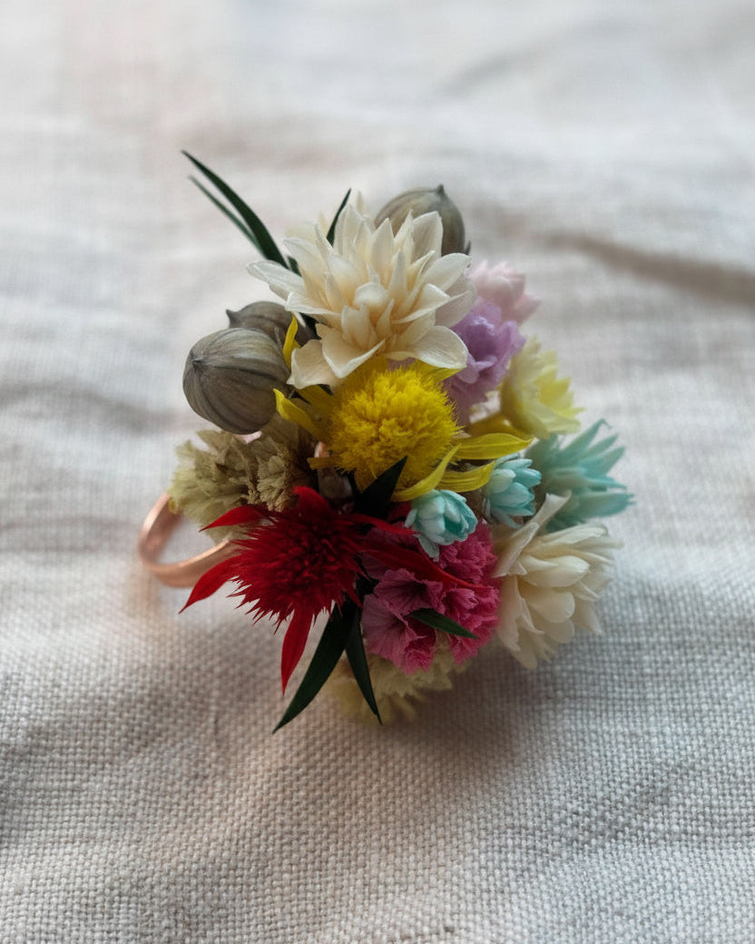 "Artisan’s Surprise" Preserved Flower Ring | Handcrafted Unique Wildflower Bouquet - Eco Perennial | Realistic Faux Silk Flowers for Home Decor - Eco Perennial