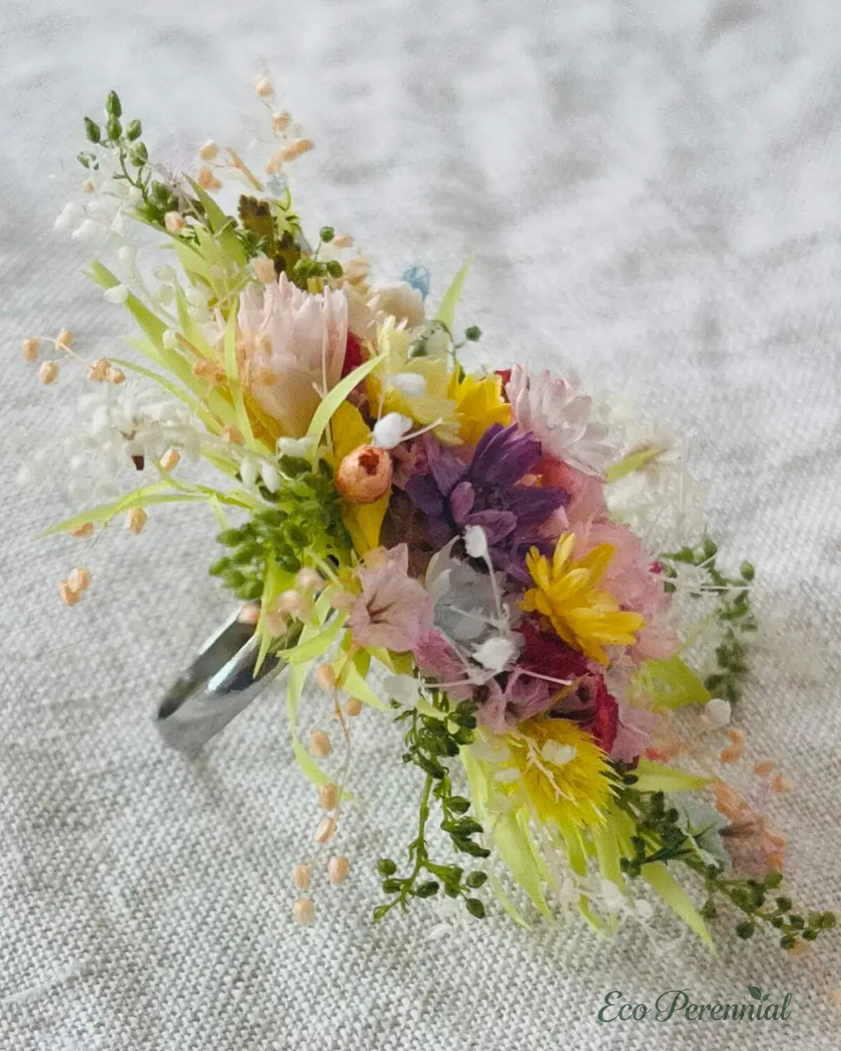 Handcrafted Preserved Flower Ring | Colorful Wildflower Bouquet - Eco Perennial - Jewelry