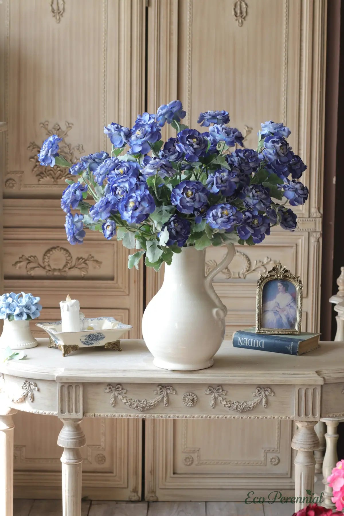 "Heritage Blue" Vintage Silk Rose | Premium Single Stem | Realistic Faux Silk Flowers for Home Decor - Eco Perennial