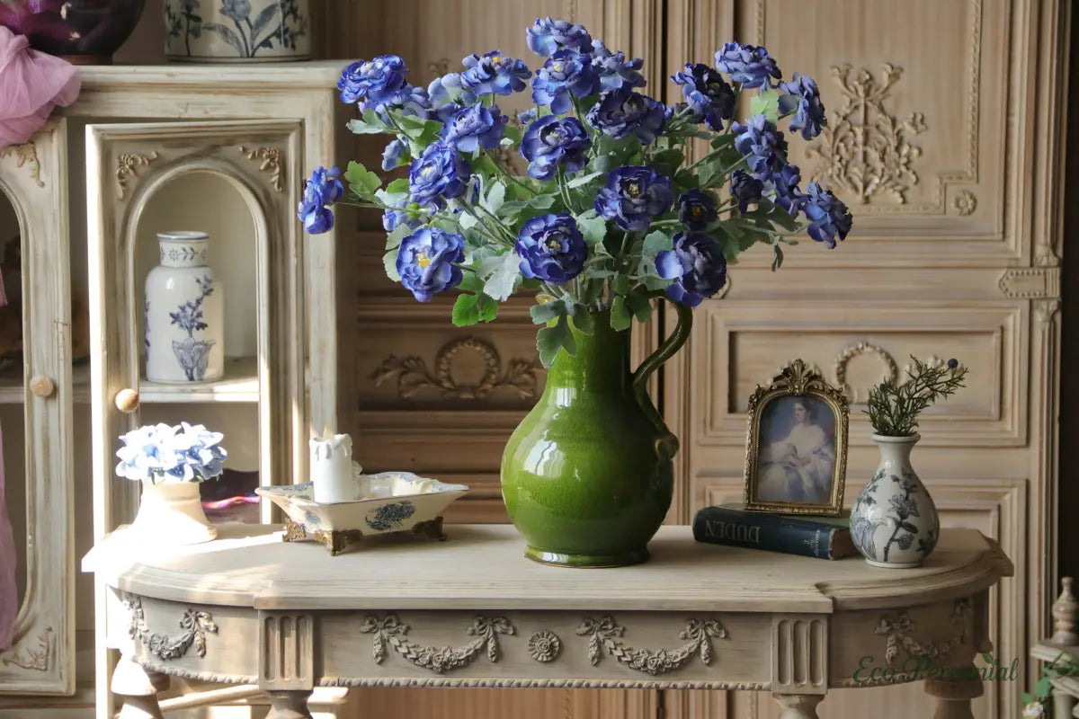 "Heritage Blue" Vintage Silk Rose | Premium Single Stem | Realistic Faux Silk Flowers for Home Decor - Eco Perennial