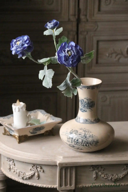 "Heritage Blue" Vintage Silk Rose | Premium Single Stem | Artificial Floral Arrangement | Eco Perennial