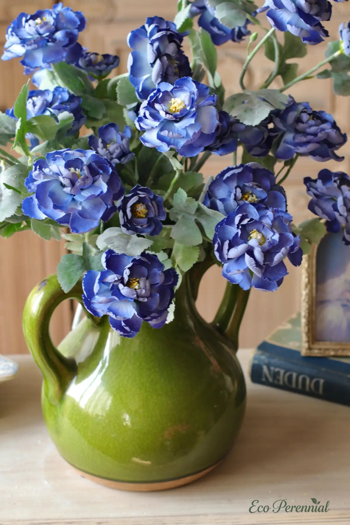 "Heritage Blue" Vintage Silk Rose | Premium Single Stem | Realistic Faux Silk Flowers for Home Decor - Eco Perennial
