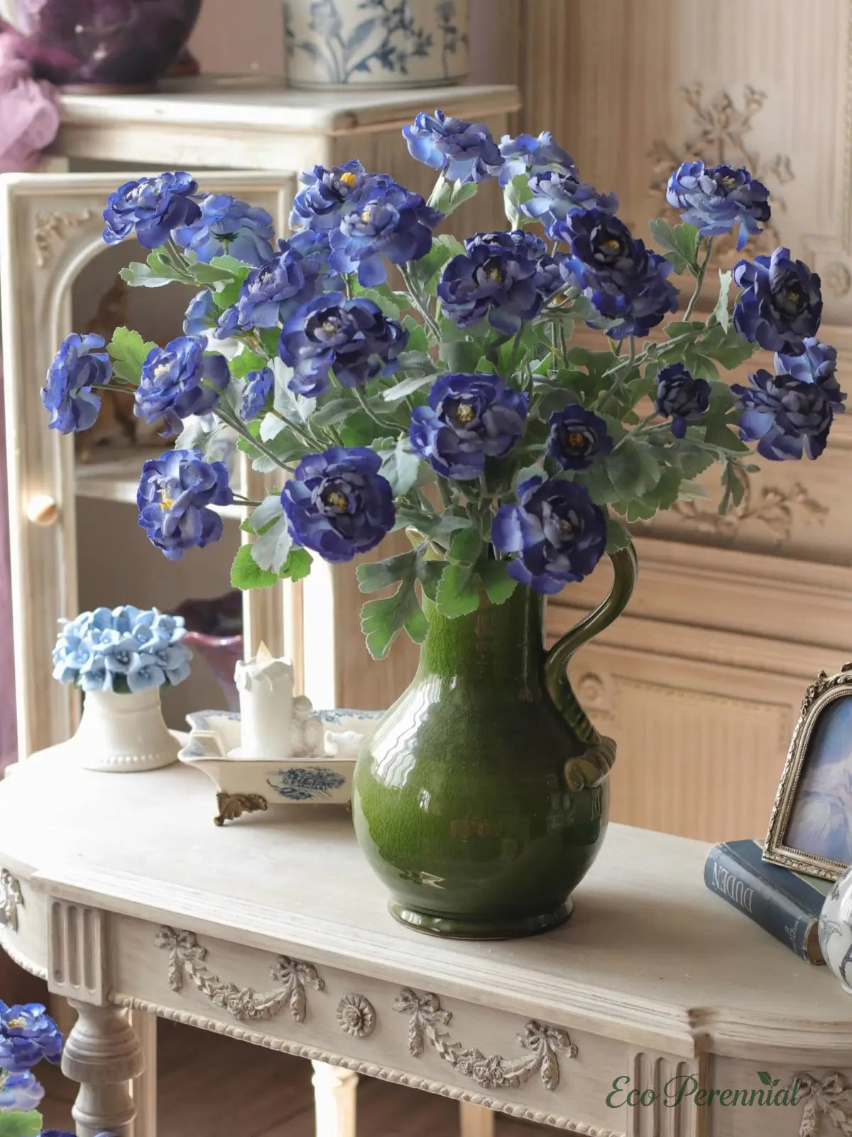 "Heritage Blue" Vintage Silk Rose | Premium Single Stem | Realistic Faux Silk Flowers for Home Decor - Eco Perennial