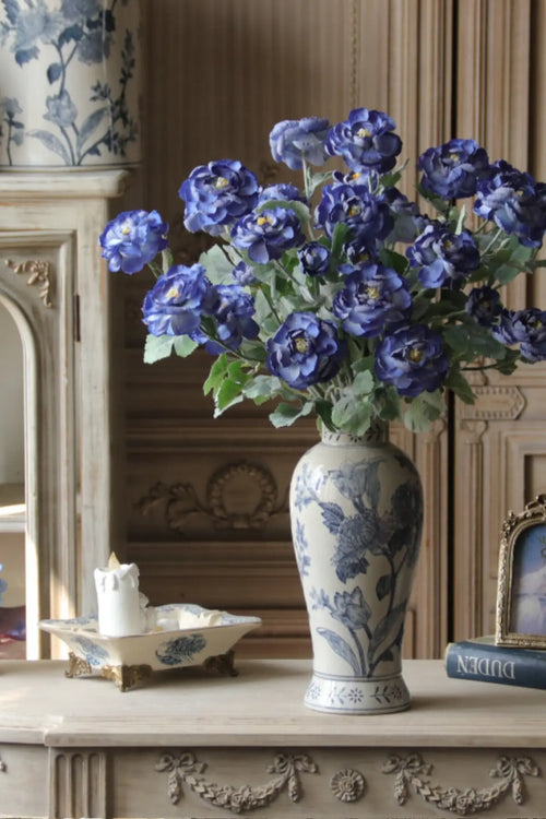 "Heritage Blue" Vintage Silk Rose | Premium Single Stem Blue | Artificial Floral Arrangement | Eco Perennial