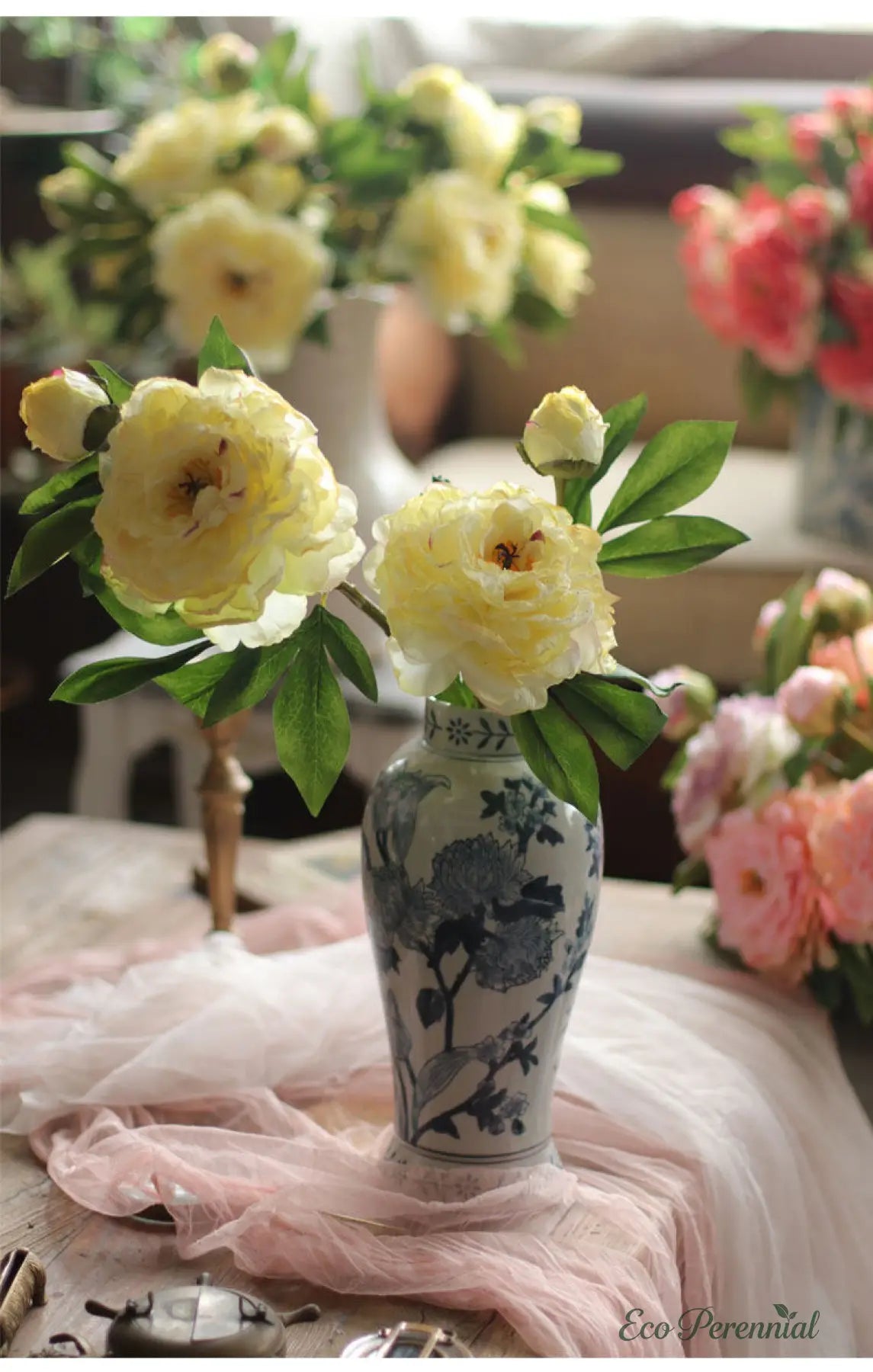 "Imperial Bloom" | Premium Silk Peony Stem | Realistic Faux Silk Flowers for Home Decor - Eco Perennial