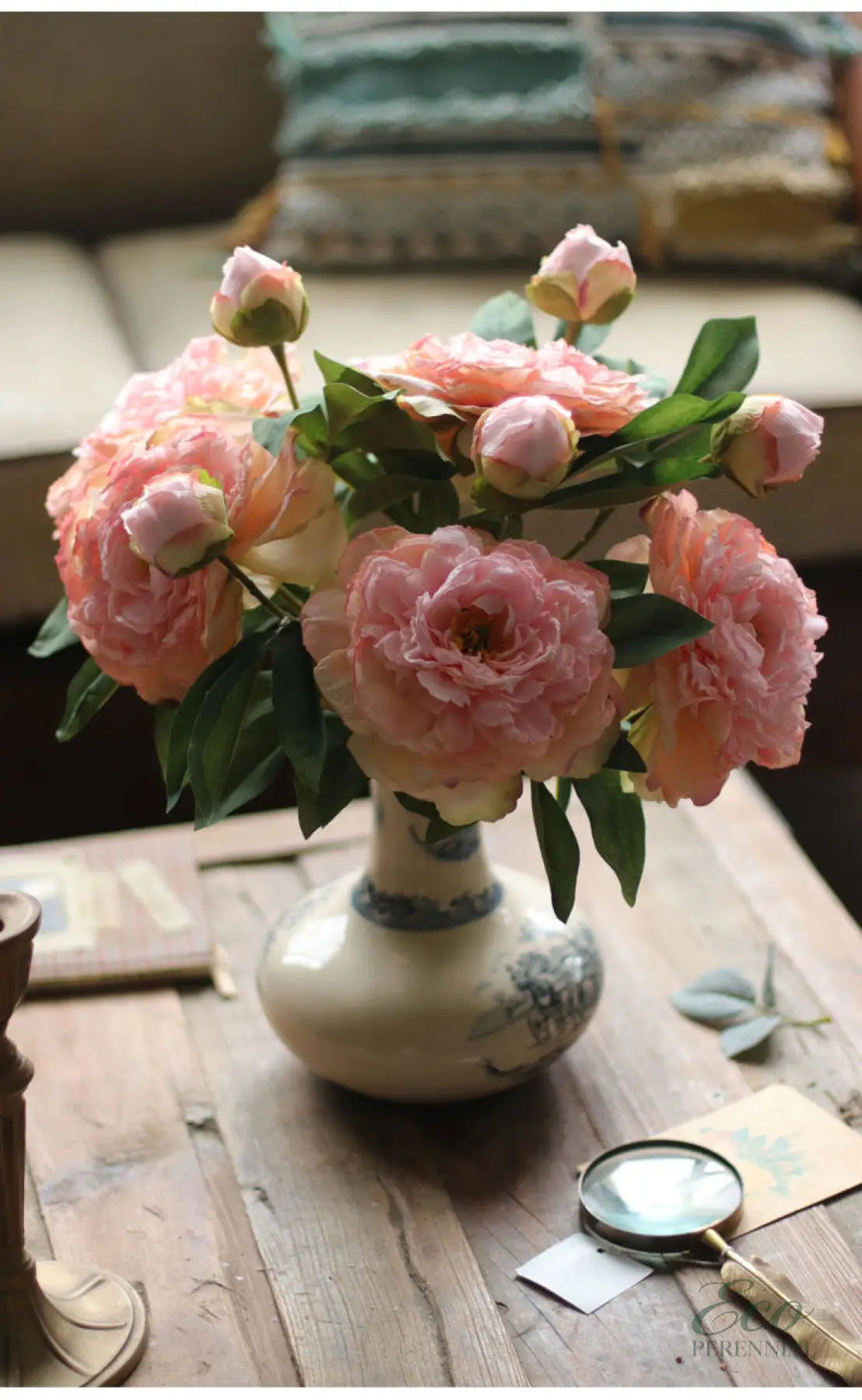 "Imperial Bloom" | Premium Silk Peony Stem | Realistic Faux Silk Flowers for Home Decor - Eco Perennial