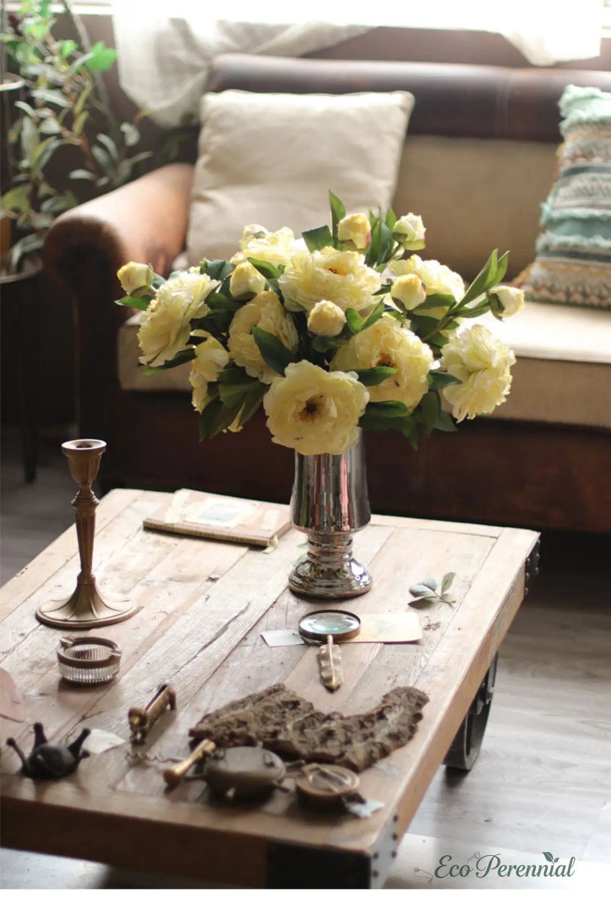"Imperial Bloom" | Premium Silk Peony Stem | Realistic Faux Silk Flowers for Home Decor - Eco Perennial