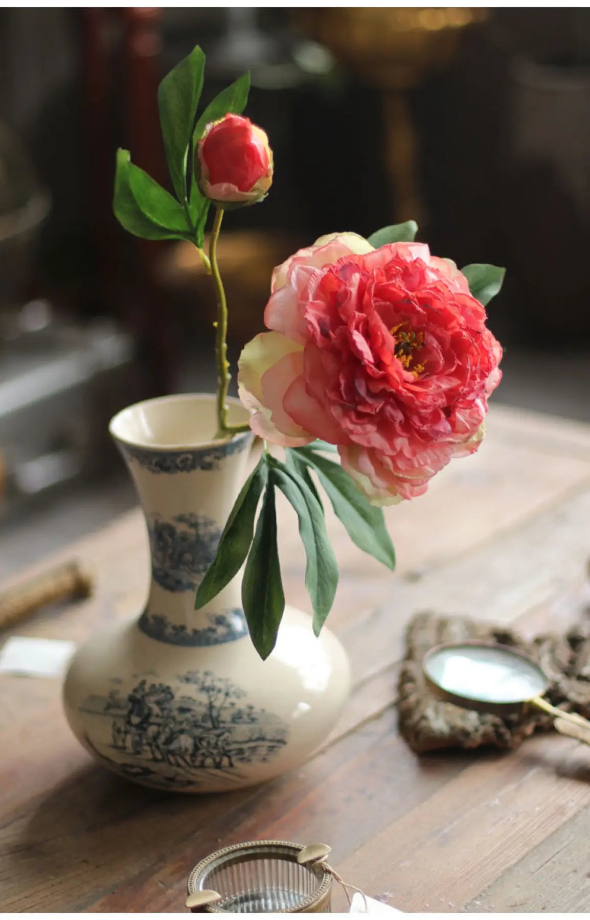 "Imperial Bloom" | Premium Silk Peony Stem Spanish Red | Realistic Faux Silk Flowers for Home Decor - Eco Perennial