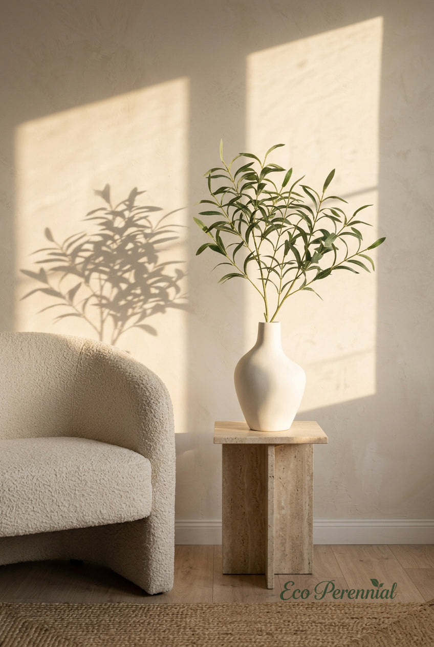 37.4" Faux Olive Branches | Tall 10-Fork Stems | Artificial Greenery | Eco Perennial