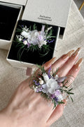 Lavender Bloom Preserved Flower Ring – Handcrafted Bridal Floral Jewelry White Purple Green | Realistic Faux Silk Flowers for Home Decor - Eco Perennial
