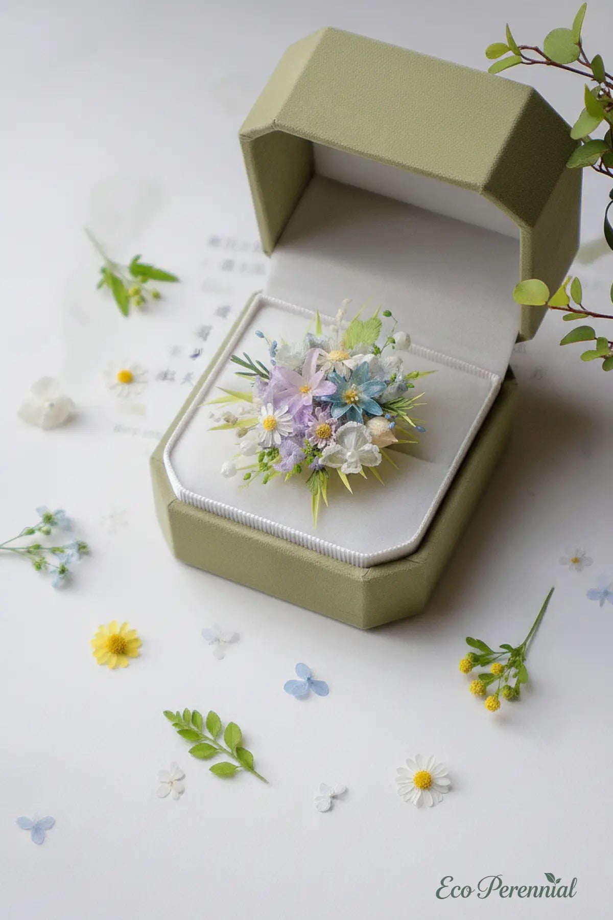 Lavender Mist Preserved Flower Ring – Handcrafted Eternal Floral Jewelry | Realistic Faux Silk Flowers for Home Decor - Eco Perennial