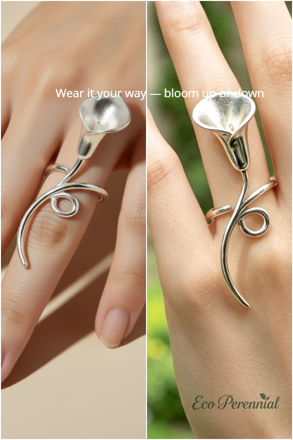 "Linear Muse" Elongated Calla Lily Ring | Bespoke Solid S925 Sterling Silver
