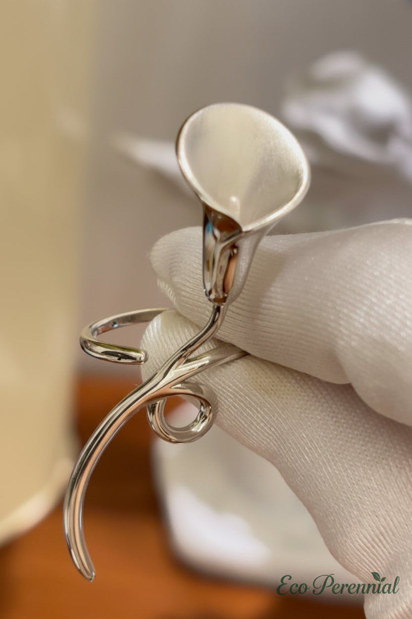 "Linear Muse" Elongated Calla Lily Ring | Bespoke Solid S925 Sterling Silver