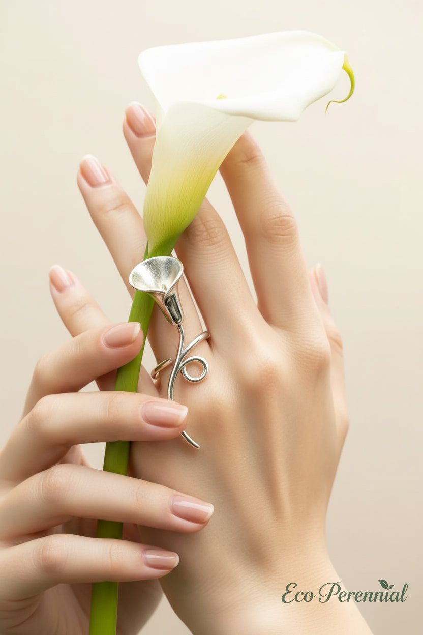 "Linear Muse" Elongated Calla Lily Ring | Bespoke Solid S925 Sterling Silver