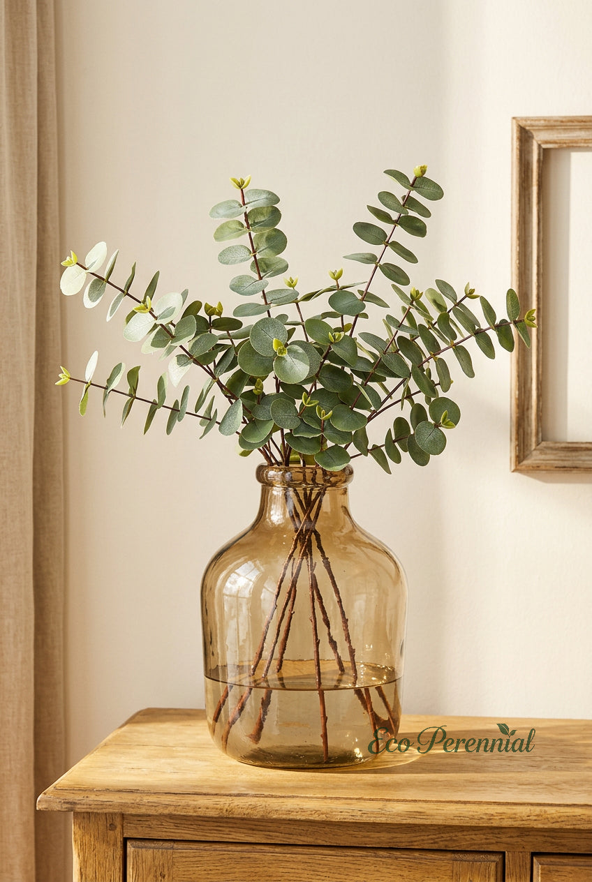 19.7" Real Touch Eucalyptus Stems | 3-Fork & 5-Fork | Artificial Greenery | Eco Perennial