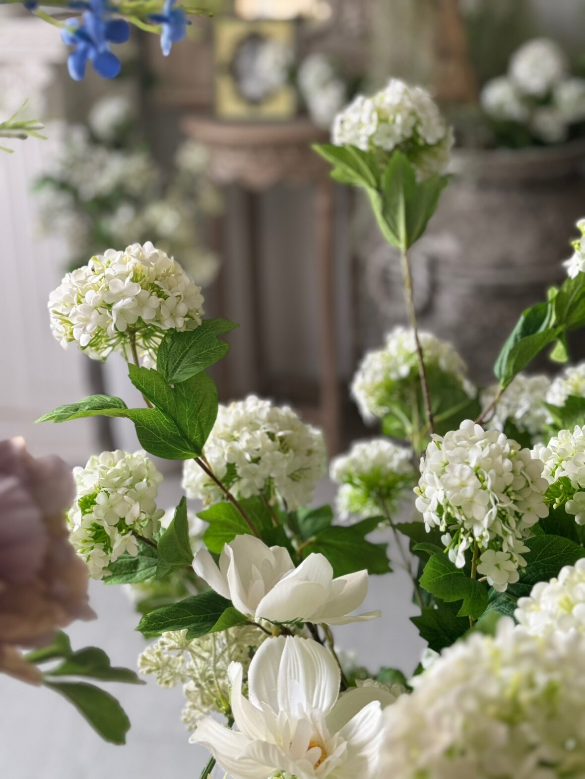 "Spring Whispers" | French Silk Snowball Viburnum A Bunch of 6 Stems | Realistic Faux Silk Flowers for Home Decor - Eco Perennial