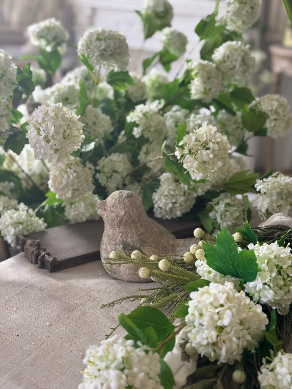 "Spring Whispers" | French Silk Snowball Viburnum | Realistic Faux Silk Flowers for Home Decor - Eco Perennial