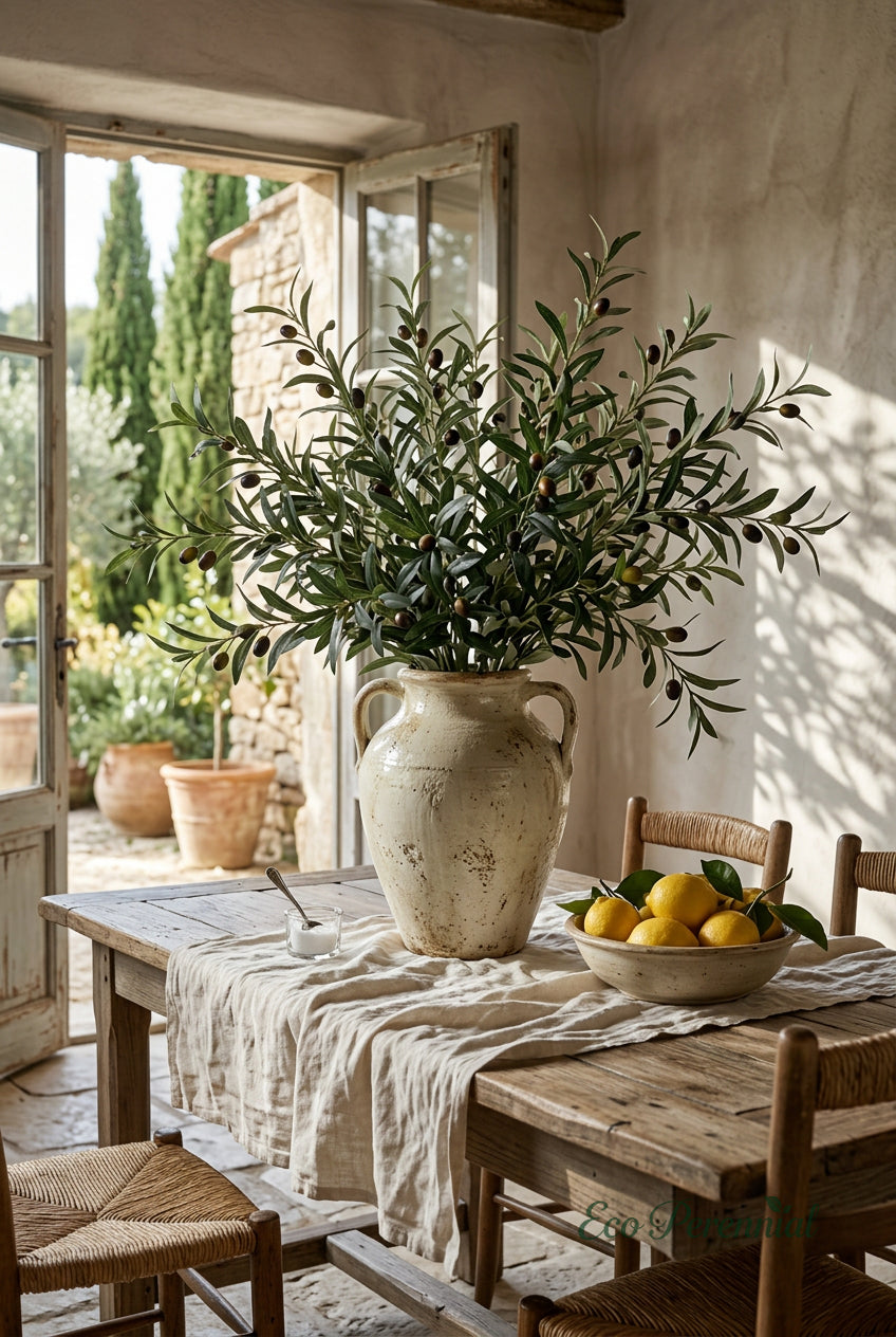 37.4" Faux Olive Branches | Tall 10-Fork Stems | Artificial Greenery | Eco Perennial